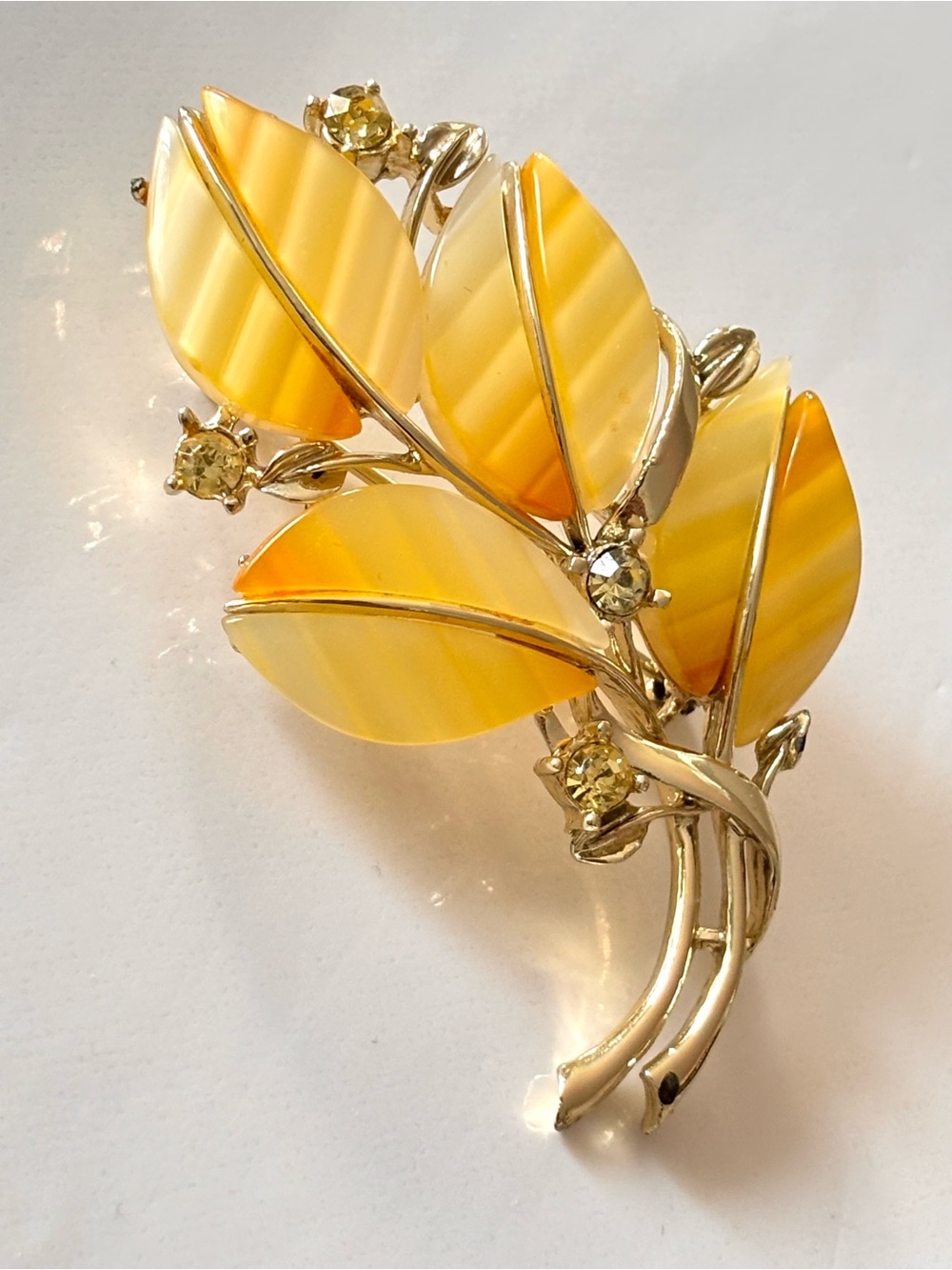 Yellow leaf Vintage brooch signed Coro
